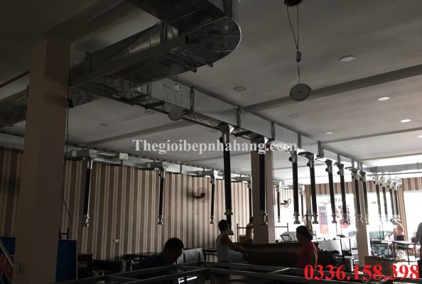 Hình ảnh thực tế thi công hệ thống hút khói bếp nướng âm bàn nhà hàng nướng tại Sơn La